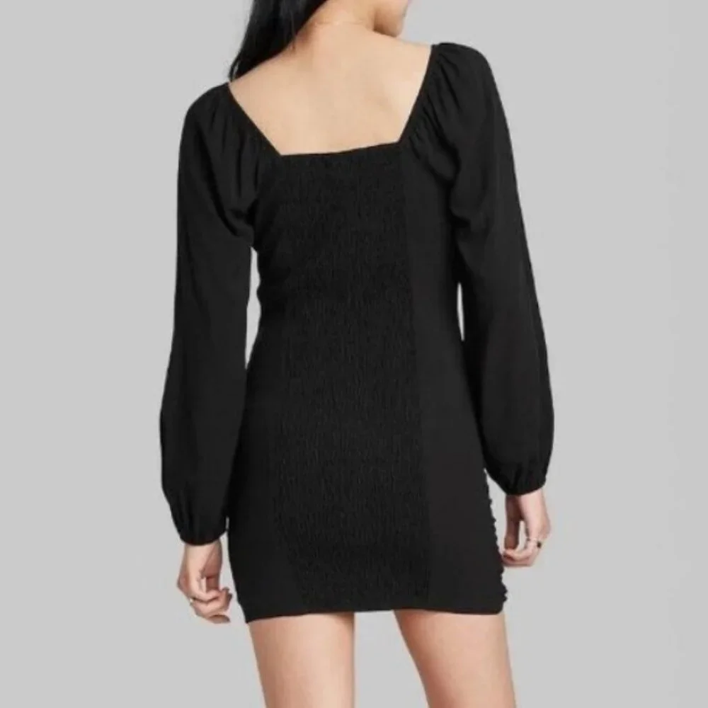 Wild Fable Puff Long Sleeve Double Ruched Dress, Black - Picture 2 of 9
